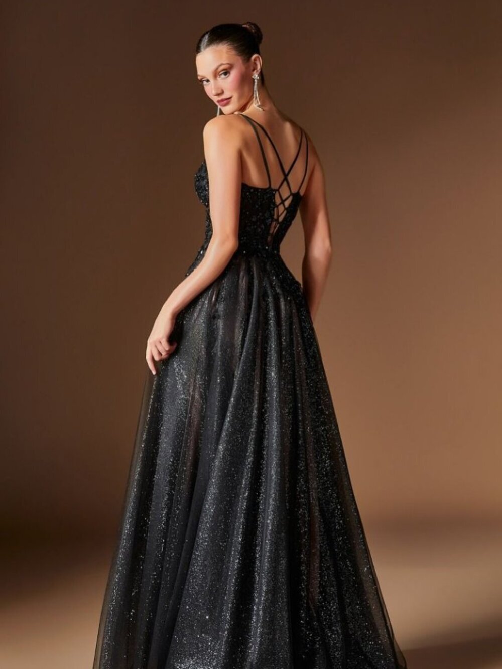 Ladivine Champagne Sleeveless Line Sparkling Prom Floral Motif Gown Evening - Picture 5 of 10